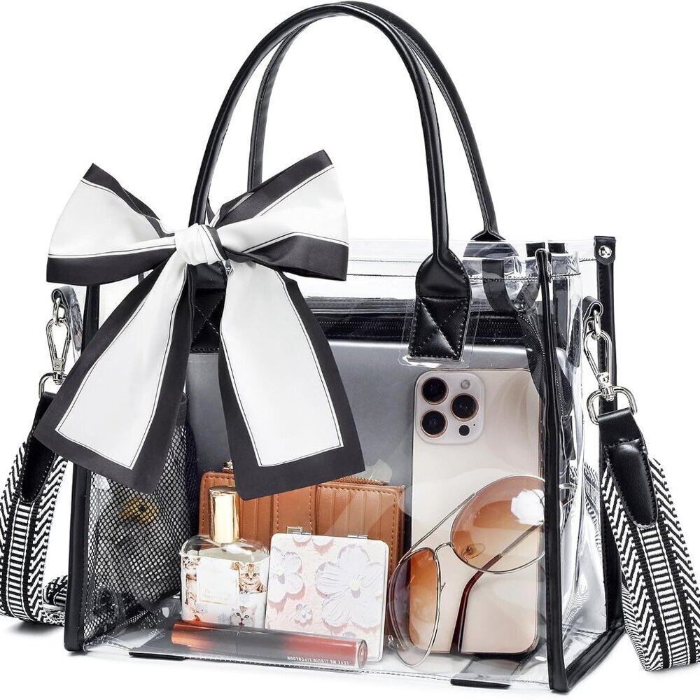 Clear Tote Bag Women PVC Stadium Approved Crossbody Shoulder Purse for Events